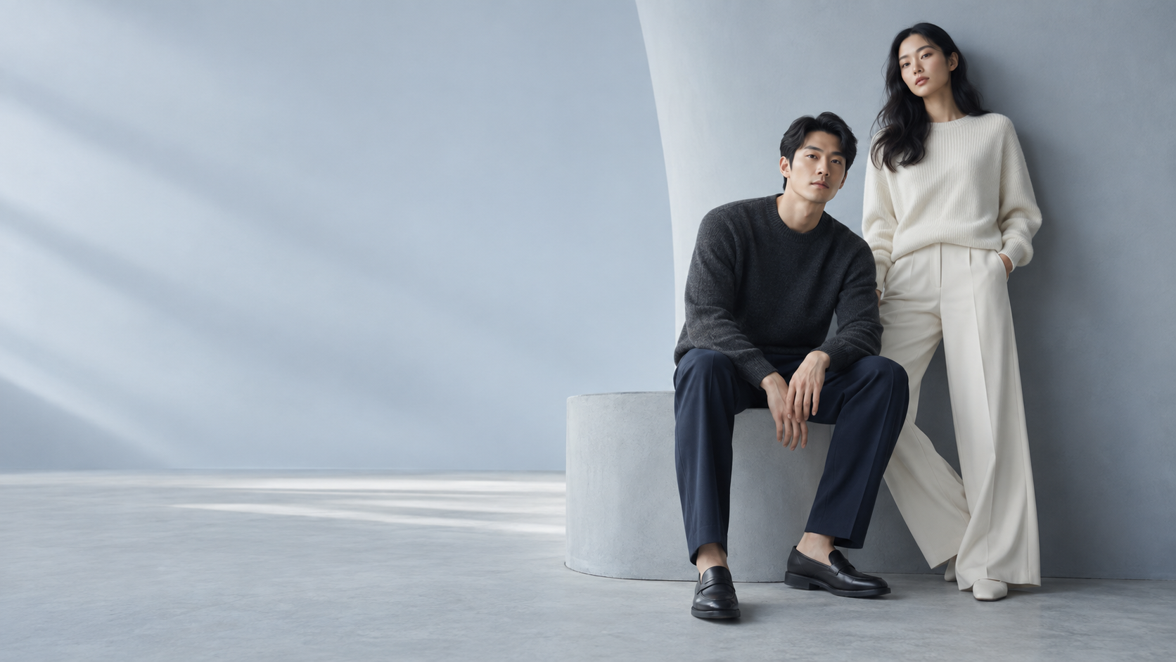 身穿原创极简服装的男女模特